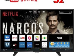 Smart TV LED 32″ HD AOC LE32S5970 com Wi-Fi, Botão Netflix, App Gallery, Conversor Digital Integrado, Entradas HDMI e USB