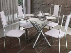 CONJUNTO MESA VOLGA COM 4 CADEIRAS LISBOA BRANCO E CROMADO KAPPESBERG CROME