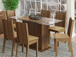 Conjunto de Mesa com Tampo de Vidro com 6 Cadeiras Lídia – Madesa