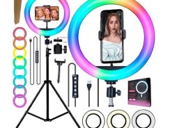 Ring Light RGB Colorido 26cm Universal + Tripé 2,10m – Booglee