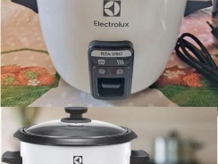 -Panela Elétrica Electrolux vapor arroz capacidade 1,3L 7 xícaras manter aquecido panela removível antiaderente tampa vidro RCB50 –