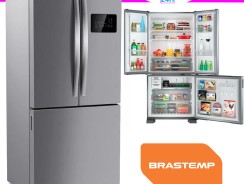 -Geladeira Brastemp Frost Free Side Inverse 3 Portas A+++ 554 litros cor Inox – BRO85AK–