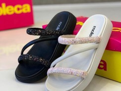 Sandália Original Moleca Feminina Papete Estilo Birken Tira Strass Flatform Leve Macia