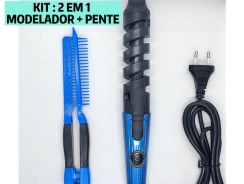 Kit Modelador + Pente de Cabelo Profissional Cacho Perfeito Multifuncional 2 em 1