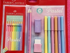 -Kit Tons Pastel, Faber-Castell, KIT/PASTEL, KIT de 20, Lápis de Cor + Canetinhas + Borracha + Apontador + Grafite —