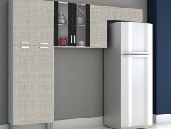 Cozinha Compacta Kits Paraná 9 Portas Alfa Top em MDP Branco, Linho Cinza e Linho Preto