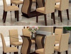 Conjunto De Mesa Para Sala De Jantar Detalhes Com Vidro 6 Cadeiras