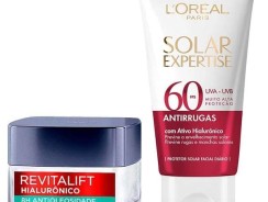 LOréal Paris Kit Protetor Solar Facial Solar Expertise Antirrugas FPS60 40g + Gel Creme Facial Antioleosidade Revitalift Hialurônico 50ml – L’Oréal Paris