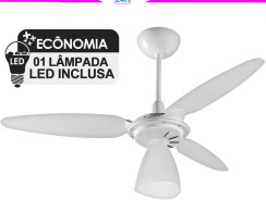 Ventilador de Teto Ventisol Wind Light Branco 3 Pás, Cv3, 01 Lâmpada Led Inclusa