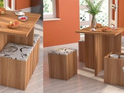 Conjunto para Sala de Jantar Mesa e 4 Banquetas Appunto – Castanho/Bege