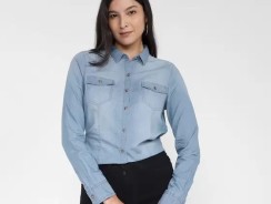 Camisa Jeans Manga Longa Aishty Core Feminina