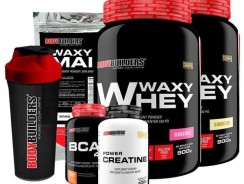 KIT 2x Whey Protein Waxy Whey 900g + Bcaa + Creatina + Waxy Maize + Coqueteleira Bodybuilders –