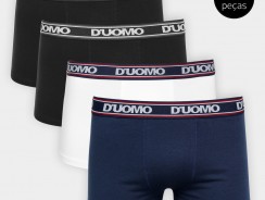 Kit Cueca Boxer Duomo Cotton Elástico 4 Peças – Preto e Marinho