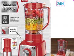 Liquidificador Mondial Turbo Inox L-1000 RI – Copo 3L Vermelho e Inox Com Filtro 12 Velocidades