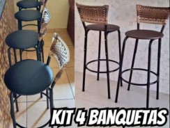 Kit 4 Banquetas Alta Cozinha Balcão Assento Marrom Escuro