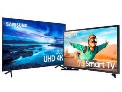 Smart TV 70″ UHD 4K 70AU7700, Processador Crystal 4K, Tela Sem Limites, Alexa Built In + Samsung Smart TV LED 32” Tizen HD 32T4300 Wi-Fi HDR, Plataforma Tizen, 2 HDMI, 1 USB