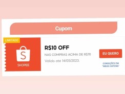 Cupom Shopee de R$ 10 em compras a partir de R$ 70