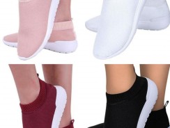 Tênis feminino meia calce fácil slip on leve flexível confortável para caminhada academia – VIMALO