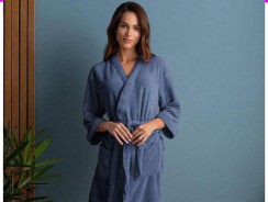 Roupão de Inverno Atlântica Kimono de Microfibra Azul Veleiro