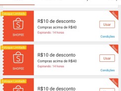 Shopee: 3 Cupons Digitáveis R$10 Off nas compras acima de R$40