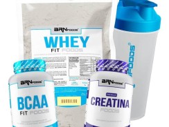 Kit Whey Protein Foods 500g, BCAA Fit 100g Tang, Premium Creatina 100g, Coqueteleira – BRN Foods