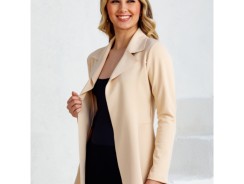 Max Blazer Longo neoprene Sobretudo Feminina Acinturado