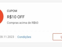 Shopee: Cupom R$ 10 Compras a partir de R$ 60 – Digitável