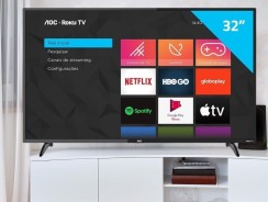 Smart TV LED 32” HD AOC Roku 32S5195/78 com Wi-fi, Controle Remoto com atalhos, Roku Mobile, Miracast, Entradas HDMI e USB