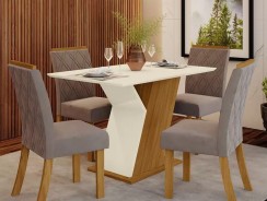 Conjunto Sala de Jantar Mesa 120 Cm Tampo MDF 4 Cadeiras Lupita Casa 812