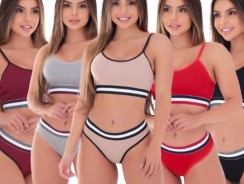 Kit 3 Conjunto Feminino Lingerie Blogueira Microfibra Top e Calcinha