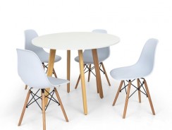 Conjunto Mesa de Jantar Laura 100cm Branca com 4 Cadeiras Charles Eames – Branca