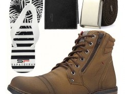 Bota Casual Masculina super Confortável c/ Zíper e Kit de 3 Itens (Chinelo+Carteira+Cinto Gorgorão) SapatoFran