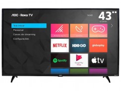 AOC Roku TV Smart TV LED 43” 43S5195/78 com Wi-fi, Controle Remoto com Atalhos, Roku Mobile, Miracast, Entradas HDMI e USB