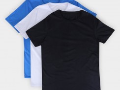 Kit Camiseta Básica Masculina c/ 3 Peças – Branco+Azul Royal