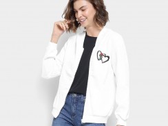 Jaqueta Moletom Lily Fashion Textura Coração Capuz Feminino – Branco