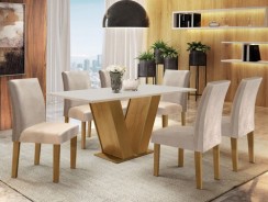 Conjunto Sala de Jantar Mesa Tampo MDF 6 Cadeiras Espanha Siena Móveis Ypê