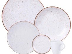 Aparelho de Jantar 20 Peças Tramontina Redondo Porcelana Branco e Marrom Mare