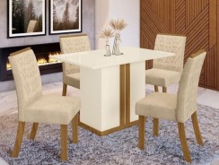 Conjunto Sala de Jantar Mesa 120cm Tampo MDF 4 Cadeiras Alana Casa 812