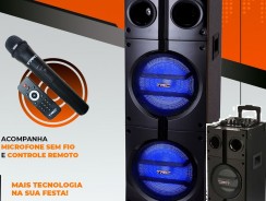 Caixa de Som Amplificada TRC 1000 Bluetooth, USB, Entrada para Microfone, Rádio FM e Iluminação 1000W