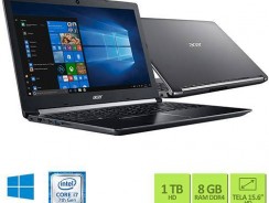 Notebook Acer Intel Core i7 8GB 1TB Tela 15.6″ Windows 10 A515-51-75RV Cinza e Preto