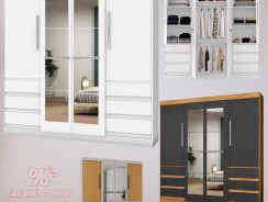 Guarda-roupa Casal com Espelho 4 Portas 6 Gavetas Araplac Atraente Sofia-.