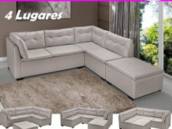 Sofá de Canto 4 Lugares Suede com Puff – Reta Moderna Jurerê American Comfort