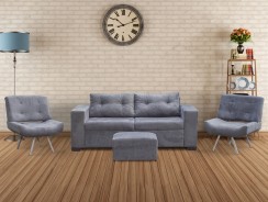 Conjunto de Sofás 2 Lugares com Puff e 2 Poltronas – Popular Rubi Topázio