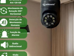 Camera Segurança Panoramica Lampada Wifi Espia C/rastreio Preta Orbitronic