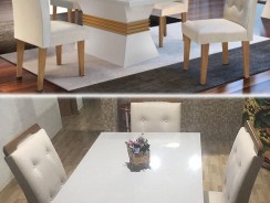 Conjunto Sala de Jantar Mesa 4 Cadeiras Luísa Espresso Móveis Veludo Creme/Off White/Imbuia