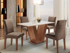 Conjunto Sala de Jantar Mesa Tampo MDF 4 Cadeiras