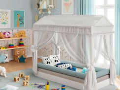 Mini-Cama Montessoriana C/ Dorsel Branco-Acetinado Pura Magia