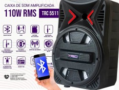 Caixa de Som Amplificada TRC 5511 Bluetooth USB Entrada para microfone Bateria interna 110W