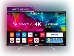 Smart TV LED Ambilight 55″ Philips 55PUG6212/78 Ultra HD 4k com Conversor Digital 4 HDMI 2 USB Wi-Fi 60Hz – Preto