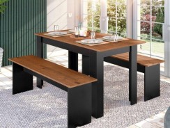 Conjunto de Mesa Com 2 Bancos 135 x 75 cm Primor Natura Preto Zanzini